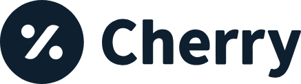 A dark circle with a white percent symbol inside, next to the word "Cherry" in bold, dark letters on a light background.